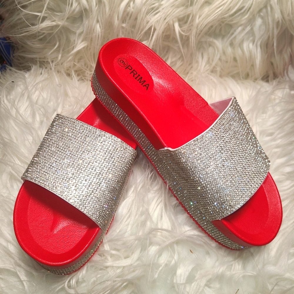 ✨️NEW✨️Red Rhinestone Slide Sandals